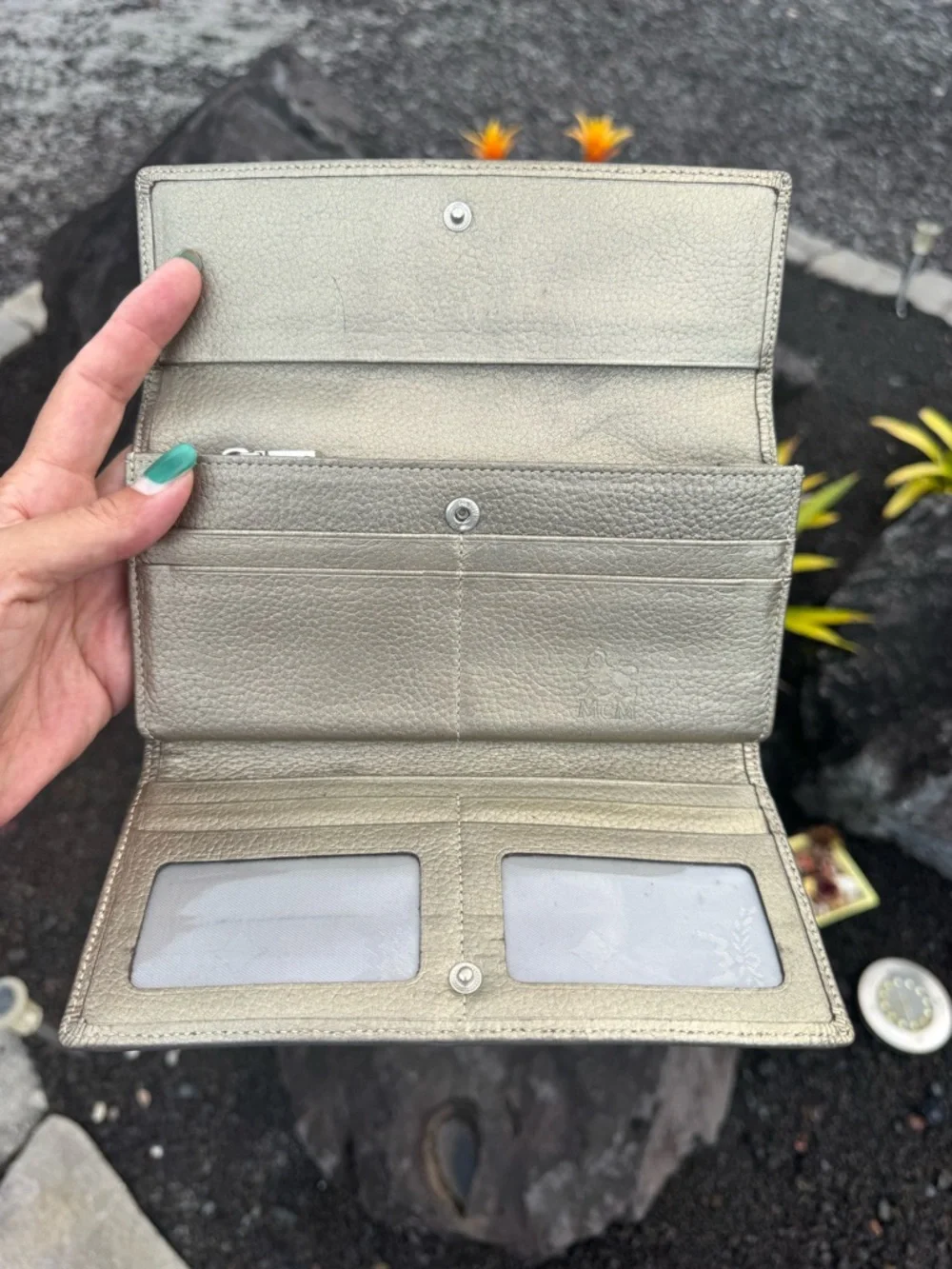 MCM Visetos Stripe Continental Wallet Cream Multicolor Leather Logo Long Wallet
